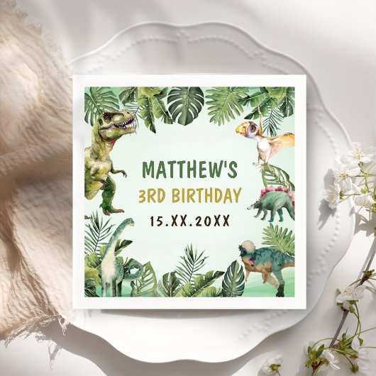 Dinosaurus Jongen 3e Verjaardagsfeestje Servet
