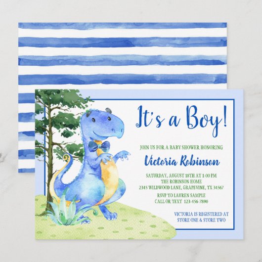 Dinosaurus Jongen Baby Shower Kaart (Voorkant / Achterkant)