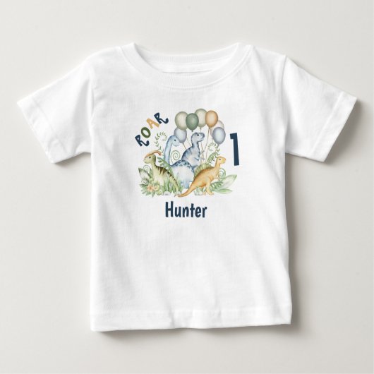 Dinosaurus Jongen Blauw Groene Naam 1e Verjaardag (Voorkant)