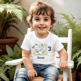 Dinosaurus Jongen Blauw Groene Naam 3e Verjaardag Kinder Shirts