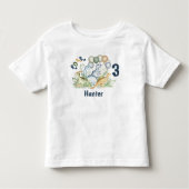 Dinosaurus Jongen Blauw Groene Naam 3e Verjaardag Kinder Shirts (Voorkant)