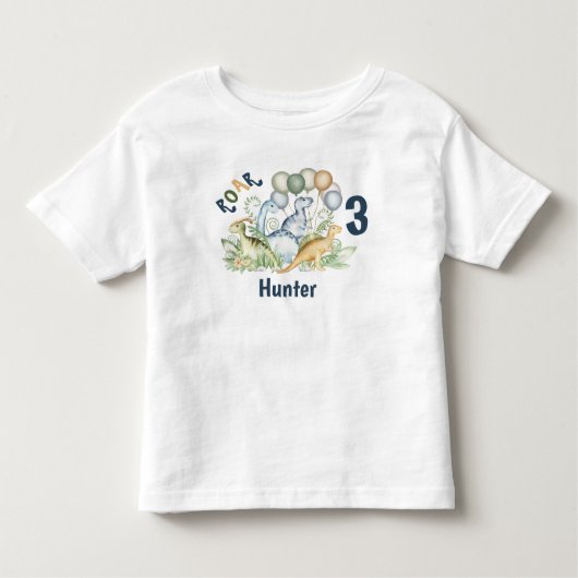 Dinosaurus Jongen Blauw Groene Naam 3e Verjaardag Kinder Shirts (Voorkant)