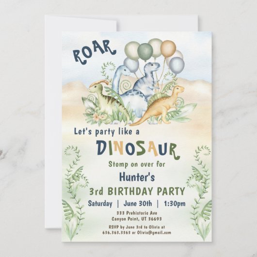 Dinosaurus Jongen Blauw Groene Pastel Aangepaste 1 Kaart (Voorkant)