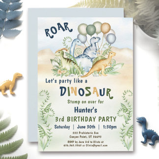 Dinosaurus Jongen Blauw Groene Pastel Aangepaste 1 Kaart