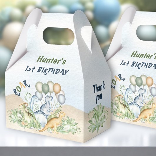 Dinosaurus Jongen Pastel Blauw Groen 1e Verjaardag Bedankdoosjes