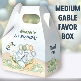 Dinosaurus Jongen Pastel Blauw Groen 1e Verjaardag Bedankdoosjes