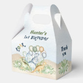 Dinosaurus Jongen Pastel Blauw Groen 1e Verjaardag Bedankdoosjes (Voorkant)