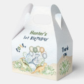 Dinosaurus Jongen Pastel Blauw Groen 1e Verjaardag Bedankdoosjes (Achterkant)