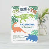 Dinosaurus, Jongen Verjaardag, Groen, Blauwe Verja Kaart (Staand voorkant)