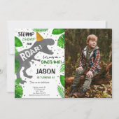 Dinosaurus Jongen Verjaardagsfeestfoto Kaart (Voorkant)