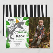 Dinosaurus Jongen Verjaardagsfeestfoto Kaart (Voorkant / Achterkant)