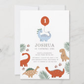 Dinosaurus Jongens Eerste 1e Verjaardag Feest Uitn Kaart (Voorkant)