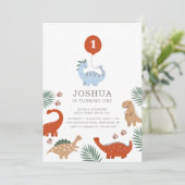Dinosaurus Jongens Eerste 1e Verjaardag Feest Uitn Kaart (Staand voorkant)