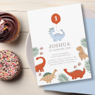 Dinosaurus Jongens Eerste 1e Verjaardag Feest Uitn Kaart