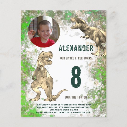 Dinosaurus Jongens Verjaardagsfeest Foto Budget Flyer (Voorkant)