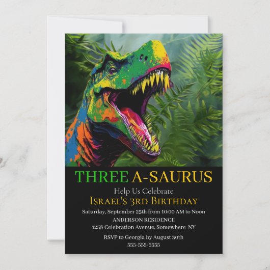 Dinosaurus- jongensfeest thema uitnodiging (Voorkant)