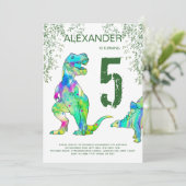 Dinosaurus jungle 5de verjaardagsfeest uitnodiging (Staand voorkant)