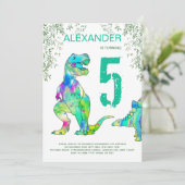Dinosaurus jungle 5de verjaardagsfeest uitnodiging (Staand voorkant)