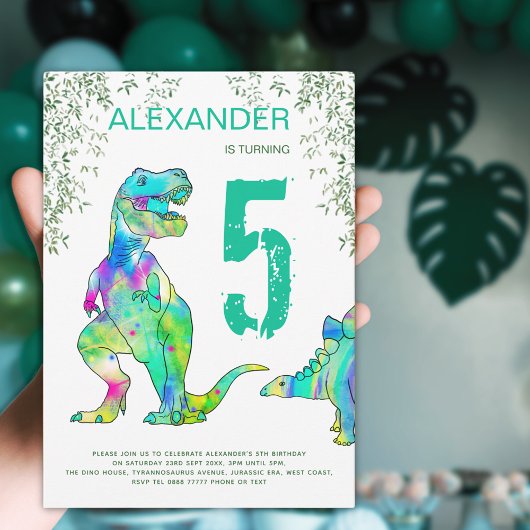 Dinosaurus jungle 5de verjaardagsfeest uitnodiging