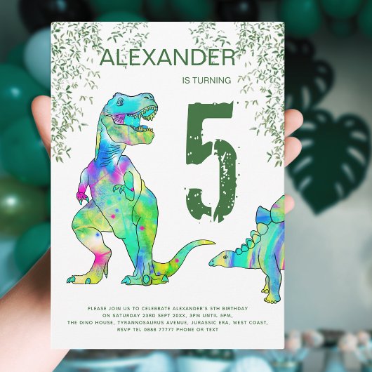 Dinosaurus jungle 5de verjaardagsfeest uitnodiging