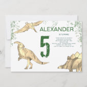 Dinosaurus jungle 5de verjaardagsfeestje kaart (Voorkant)
