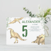 Dinosaurus jungle 5de verjaardagsfeestje kaart (Staand voorkant)