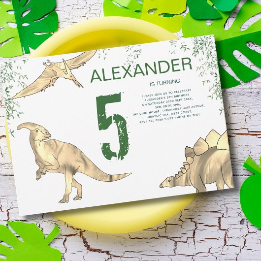 Dinosaurus jungle 5de verjaardagsfeestje kaart