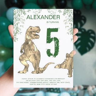 Dinosaurus jungle 5e verjaardagsfeest budget uitnodiging briefkaart