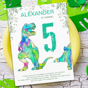 Dinosaurus jungle 5e verjaardagsfeest budget uitnodiging briefkaart
