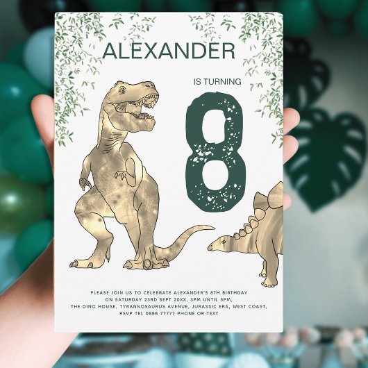Dinosaurus Jungle 8e Verjaardagsfeestje Groen Kaart