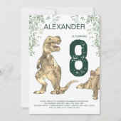 Dinosaurus Jungle 8e Verjaardagsfeestje Groen Kaart (Voorkant)