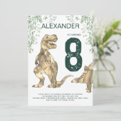 Dinosaurus Jungle 8e Verjaardagsfeestje Groen Kaart (Staand voorkant)