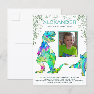 Dinosaurus Jungle Foto Verjaardagsfeest Budget Uitnodiging Briefkaart