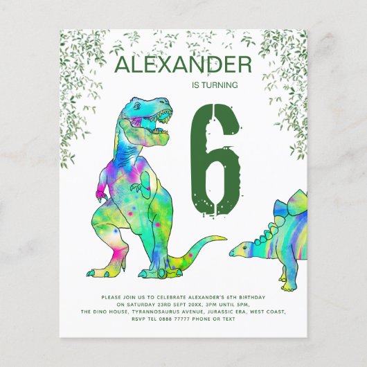 Dinosaurus jungle jongens verjaardagsfeestje budge flyer (Voorkant)