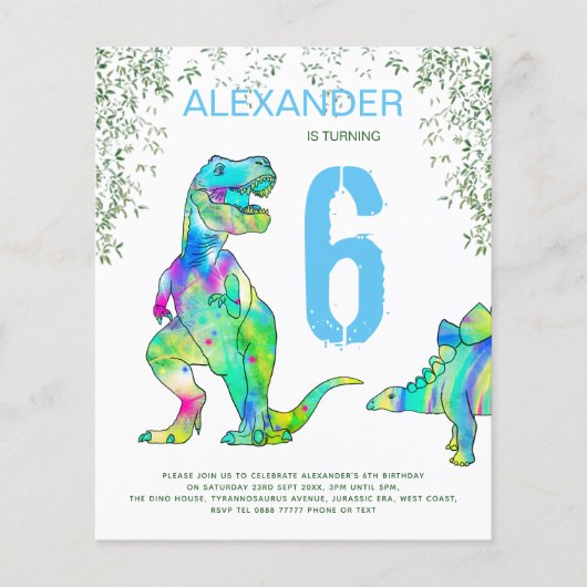 Dinosaurus jungle verjaardagsfeest Budget blauw Fl Flyer (Voorkant)
