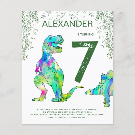 Dinosaurus jungle Verjaardagsfeest Budget Flyer (Voorkant)