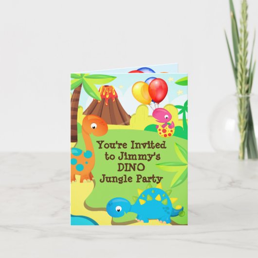 Dinosaurus Jungle Verjaardagsfeest Uitnodiging Din (Voorkant)