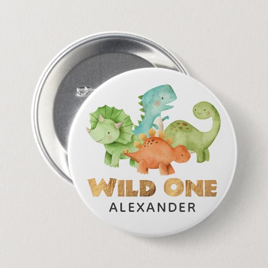 Dinosaurus Jurassic 1e verjaardag thema Ronde Button 7,6 Cm (Voorkant /achterkant)