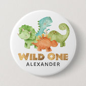 Dinosaurus Jurassic 1e verjaardag thema Ronde Button 7,6 Cm (Voorkant)