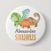 Dinosaurus Jurassic 1e verjaardag thema Ronde Button 7,6 Cm (Voorkant)