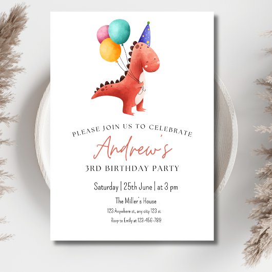 Dinosaurus Jurassic Feest Uitnodiging Jongens Drie
