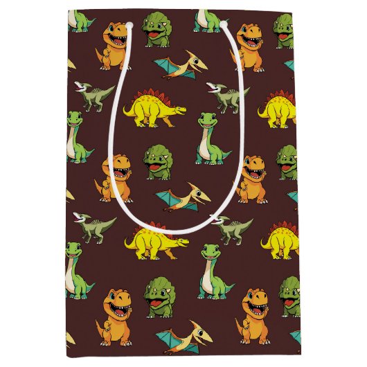 Dinosaurus Jurassic Prehistorische Schattigee Cart Medium Cadeauzakje (Voorkant)