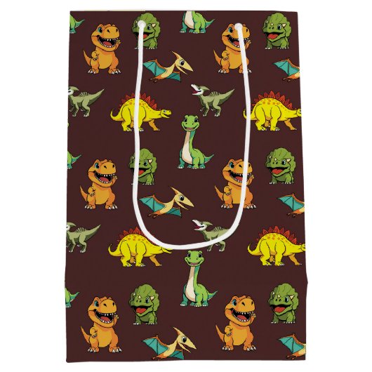 Dinosaurus Jurassic Prehistorische Schattigee Cart Medium Cadeauzakje (Achterkant)