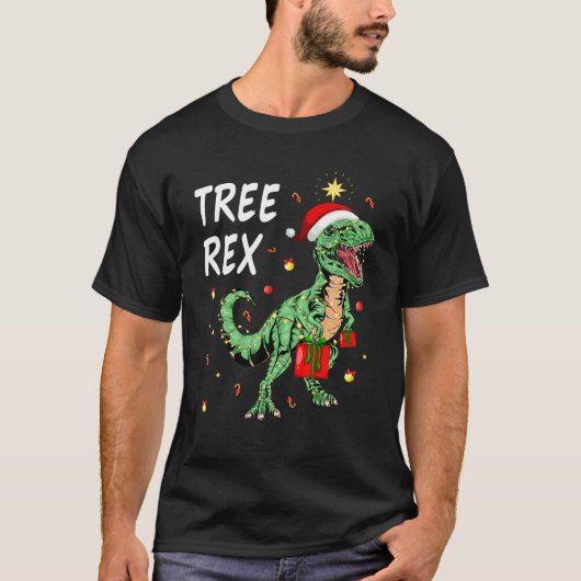 dinosaurus kerst pyjama Tree Rex Mannen Jongens Ki T-shirt (Voorkant)