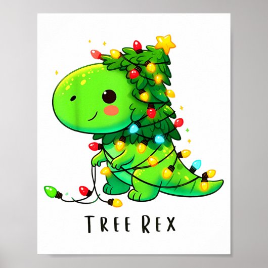 Dinosaurus Kerstboom Rex Pyjama Heren Jongens Kers Poster (Voorkant)