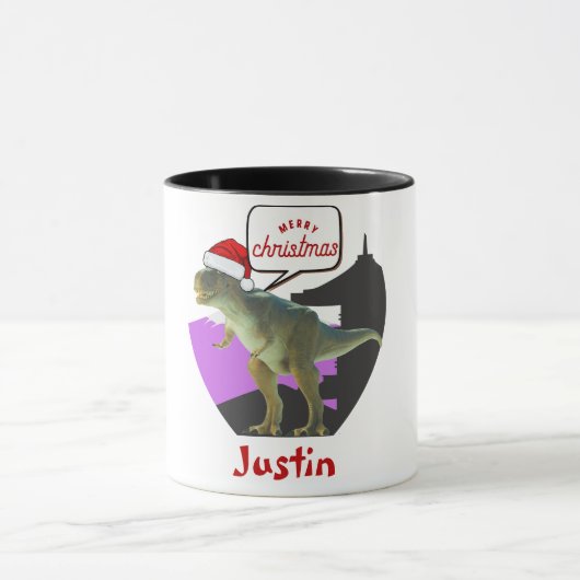 dinosaurus kerstcadeau , gepersonaliseerde naam mok (Midden)