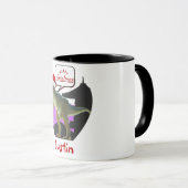 dinosaurus kerstcadeau , gepersonaliseerde naam mok (Voorkant rechts)