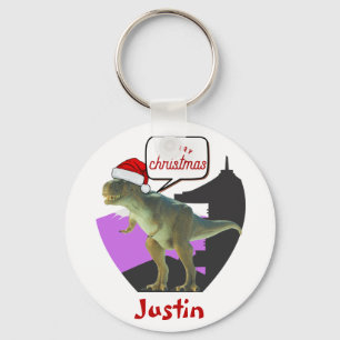 dinosaurus kerstcadeau , gepersonaliseerde naam sleutelhanger