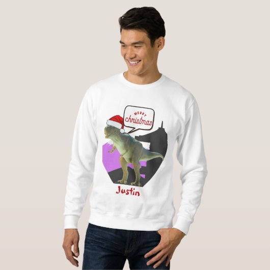 dinosaurus kerstcadeau , gepersonaliseerde naam trui (Voorkant volledig)