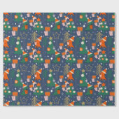 Dinosaurus Kerstfeest Blauw Cadeaupapier (Vlak)